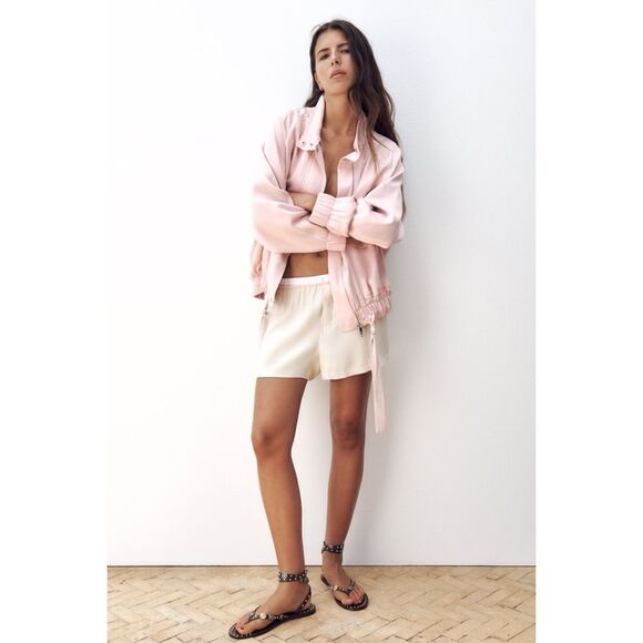 NWT Zara Pocketed Flowy Jacket in Pale Pink, Size Medium - Picture 2 of 15